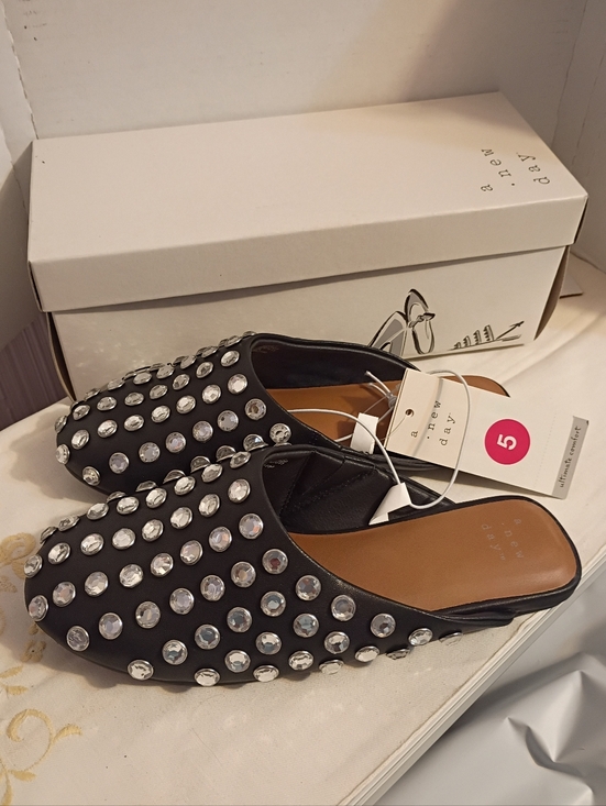 a new day Shoes - New! A New Day - Women's Channing Studded Slip On Mule Flats Black Size 5